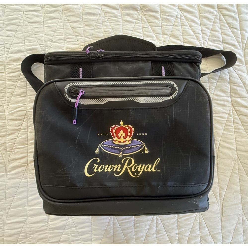 Crown Royal Cooler Bag Black Insulated Zip Close‎ Shoulder Strap